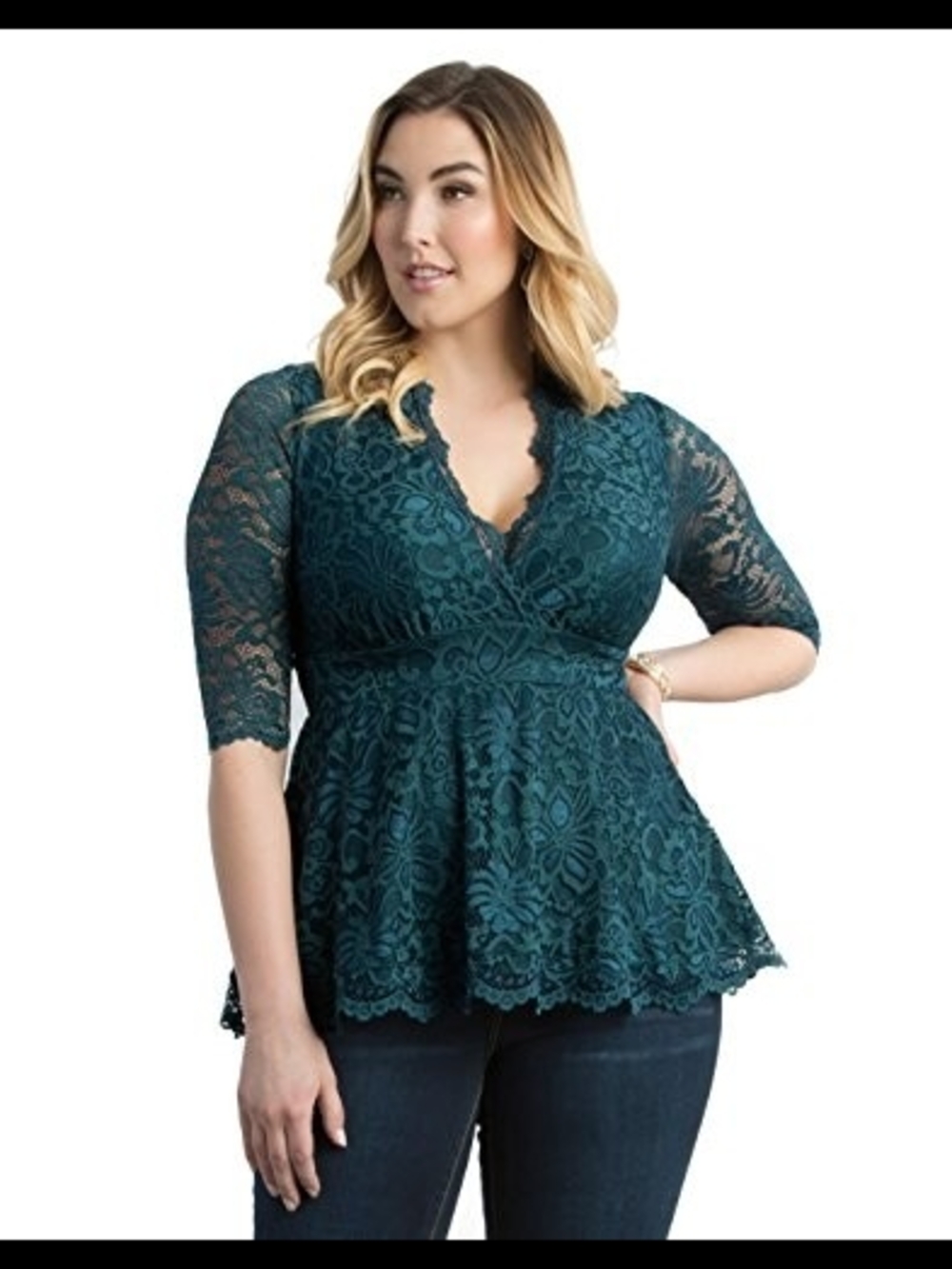 Kiyonna Teal Lace Peplum Top 2X